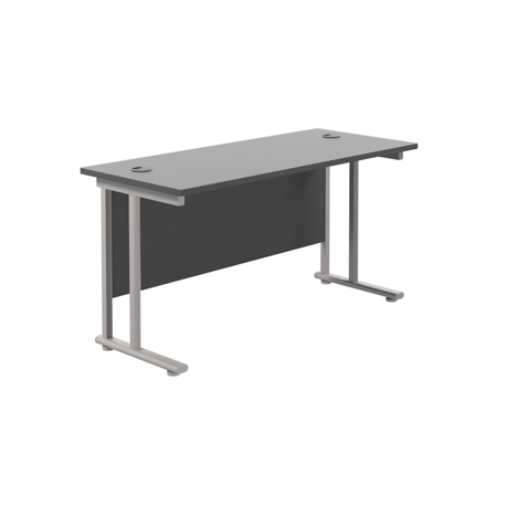 Rectangular Workstation 600mm Deep - W1400 - Silver Frame - Black