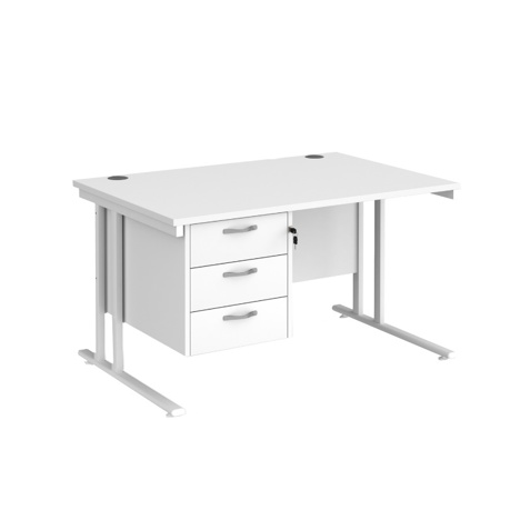 Straight Desk with Three Drawer Pedestal (Right) - 1200 - White - White