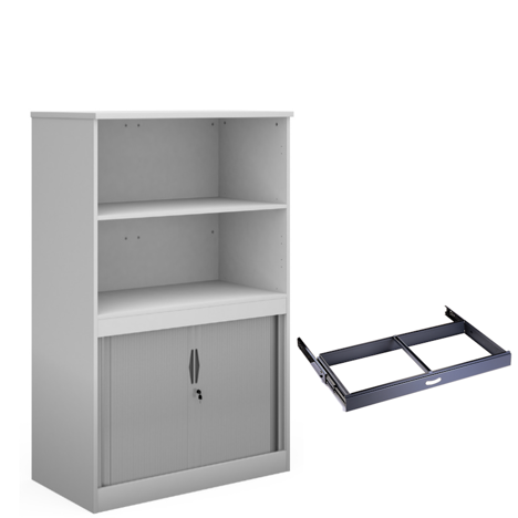 Combination Display Tambour - 1600mm - With Roll Out Suspension Filing Frame - White