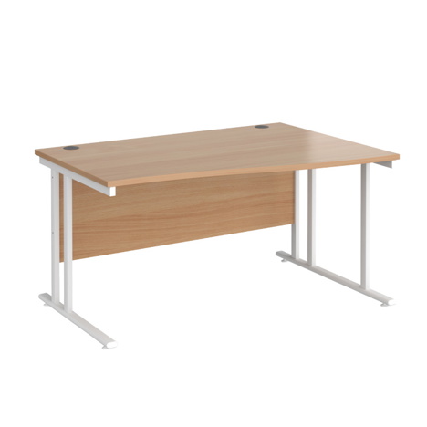 Wave Cantilever Workstation - 1400 - Right Hand - White - Beech