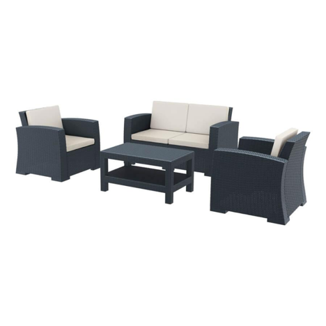 Monaco 4 Piece Sofa Set - Dark Grey