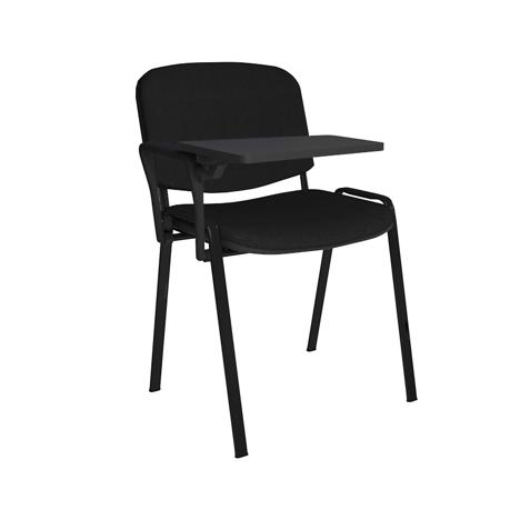 Stacking Side Chair - Black Frame - Fixed Arm & Writing Tablet - Black