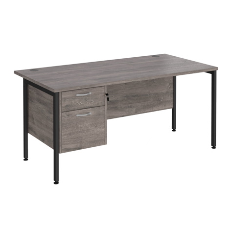 Straight Desk with Two Drawer Pedestals - H-Frame - Black - 1600 - Grey Oak