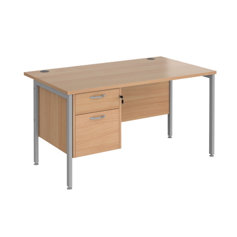 Straight Desk with Two Drawer Pedestals - H-Frame - Silver - 1400 - Beech