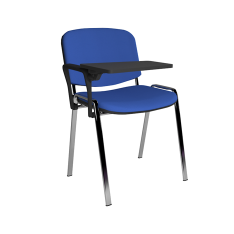 Stacking Side Chair - Chrome Frame - Fixed Arm & Writing Tablet - Blue