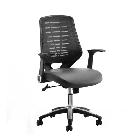 Relay Task Operator Chair Airmesh Black Back - Black Leather Seat With Arms