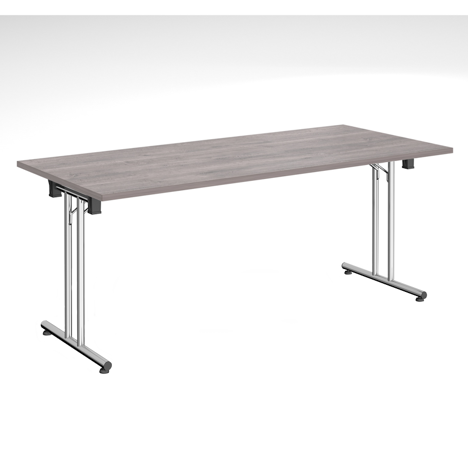 Rectangular Folding Leg Table - 1800 - Chrome - Grey Oak