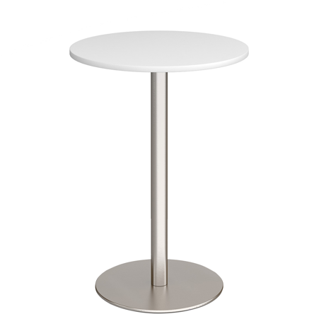 Monza Circular Poseur Table - Brushed Steel - White