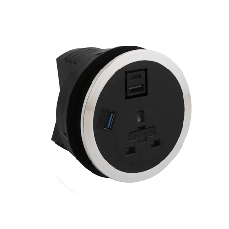 Port EI in Desk Power Module - Black - Socket UK + HDMI + USB