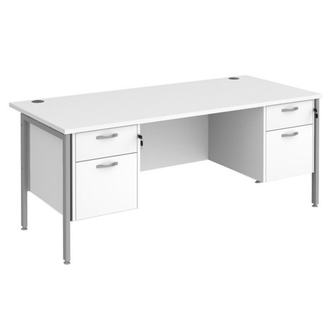 Straight Desk with Two & Three Drawer Pedestals - H-Frame - Silver - 1800 - White