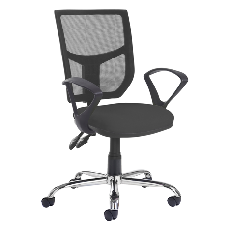 Altino Mesh Back Operator Chair - Chrome Base - Fixed Arms - Black