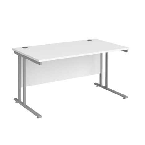 VDU Cantilever Workstation - No Drawers - 1400mm - Silver - White