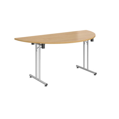 Semi Circular Folding Leg Table - 1600mm - Silver Frame - Oak