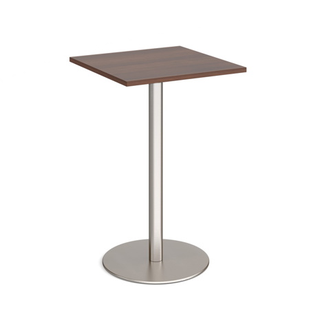 Monza Square Poseur Table with Flat Round Base - 700mm - Silver Base - Walnut