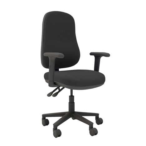 Ergo High Back Operator Chair - Adjustable Arms - Black