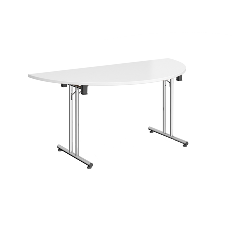 Semi Circular Folding Leg Table - 1600mm - Chrome Frame - White