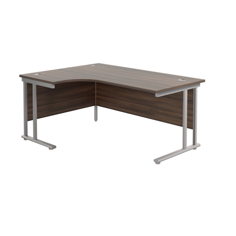 Twin Upright Radial Desk - Left Hand - 1600 - Silver Frame - Dark Walnut