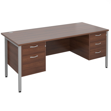 Straight Desk with Two & Three Drawer Pedestals - H-Frame - Black - 1800 - Walnut