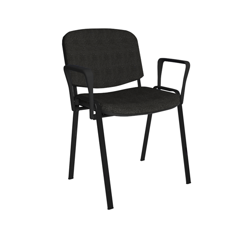 Stacking Side Chair - Black Frame - Fixed Arms - Charcoal