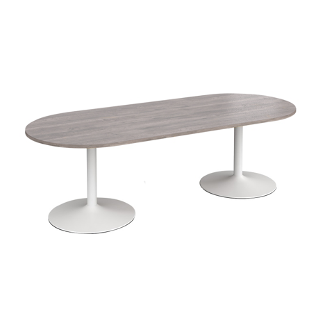 Trumpet Base Radial End Boardroom Table - White - Grey Oak