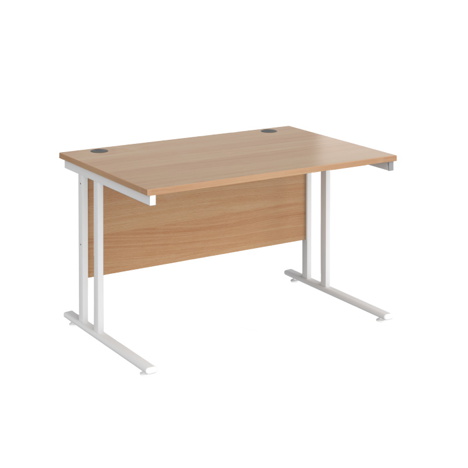 VDU Cantilever Workstation - No Drawers - 1200mm - White - Beech