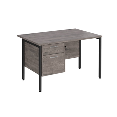Straight Desk with Two Drawer Pedestals - H-Frame - Black - 1200 - Grey Oak