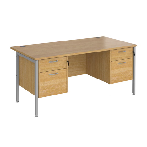Straight Desk with Two & Two Drawer Pedestals - H-Frame - Silver - 1600 - Oak