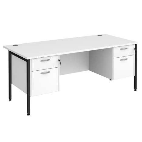 Straight Desk with Two & Two Drawer Pedestals - H-Frame - Black - 1800 - White