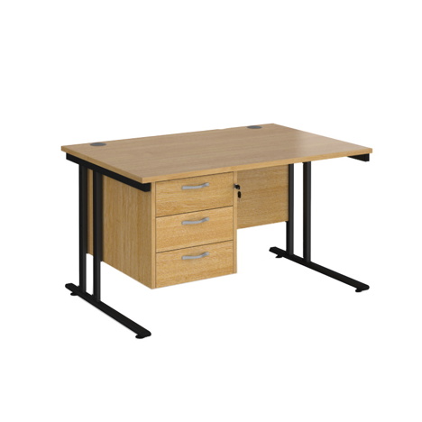 Straight Desk with Three Drawer Pedestal (Right) - 1200 - Black - Oak
