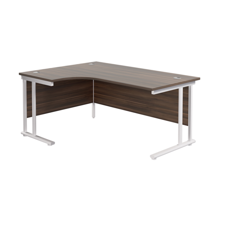 Twin Upright Radial Desk - Left Hand - 1600 - White Frame - Dark Walnut