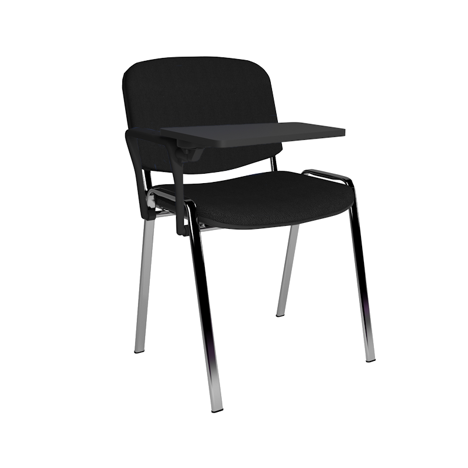 Stacking Side Chair - Chrome Frame - Fixed Arm & Writing Tablet - Black
