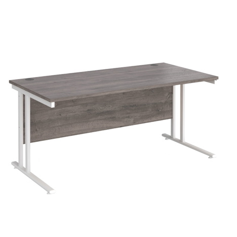 VDU Cantilever Workstation - No Drawers - 1600mm - White - Grey Oak