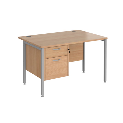 Straight Desk with Two Drawer Pedestals - H-Frame - Silver - 1200 - Beech