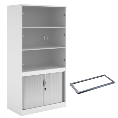 Combination Display Tambour - Glass Doors - 2000mm - Lateral filing frame - White