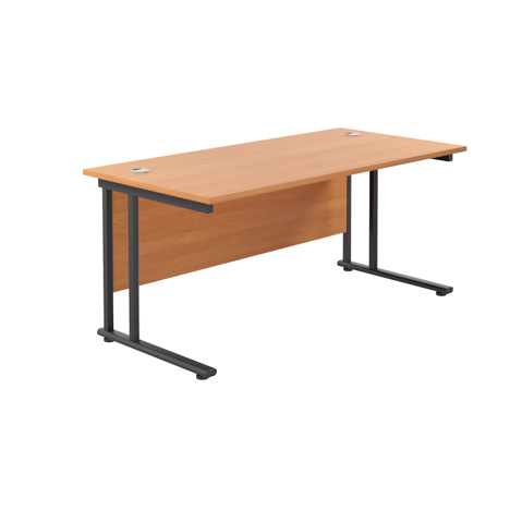 Rectangular Workstation 800mm Deep - W1600 - Black Frame - Beech