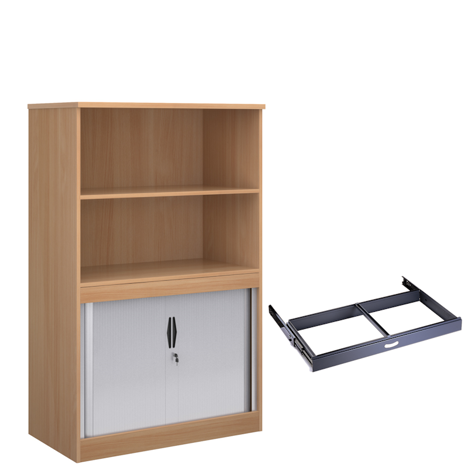 Combination Display Tambour - 1600mm - With Roll Out Suspension Filing Frame - Beech