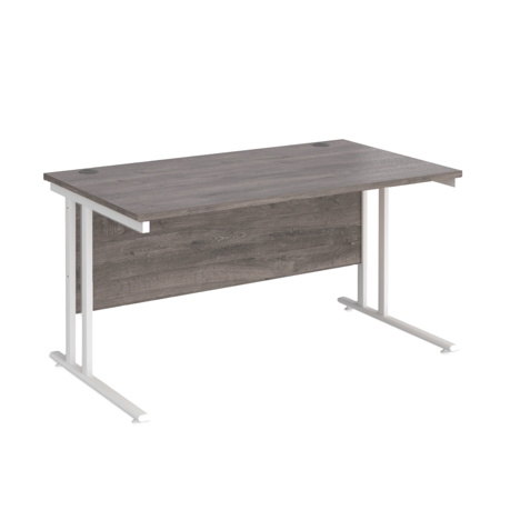 VDU Cantilever Workstation - No Drawers - 1400mm - White - Grey Oak