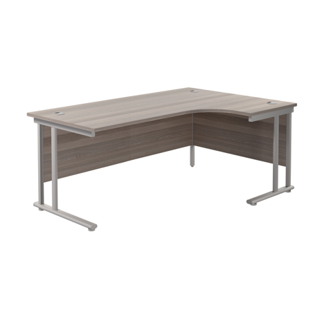Twin Upright Radial Desk - Right Hand - 1800 - Silver Frame - Grey Oak