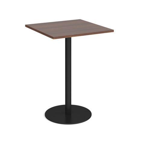 Monza Square Poseur Table with Flat Round Base - 800mm - Black Base - Walnut