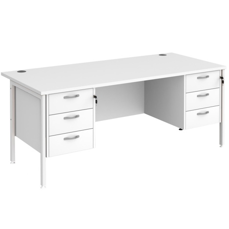 Straight Desk with Three & Three Drawer Pedestals - H-Frame - White - 1800 - White