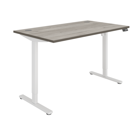 Core Sit-Stand Height Adjustable Desk (Single Motor) - 1400 - White Frame - Alaskan Grey Oak
