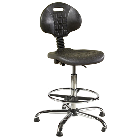Industrial Polyurethane Draughtsman Chair on Glides - Chrome Components
