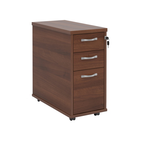 Tall Slimline Mobile Three Drawer Pedestal - Walnut