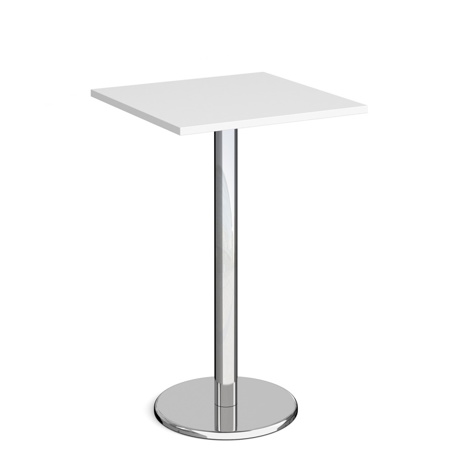 Pisa Square Poseur Table with Round Chrome Base - 700mm - White