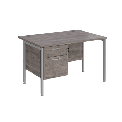 Straight Desk with Two Drawer Pedestals - H-Frame - Silver - 1200 - Grey Oak