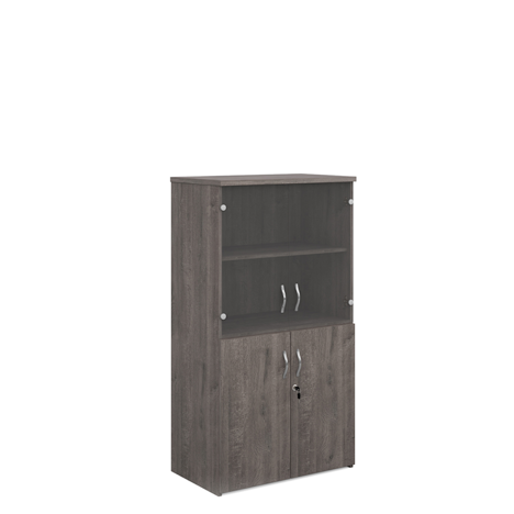Combination Display Cupboards with Glass Upper Doors - 1440mm High - One Shelf - Grey Oak
