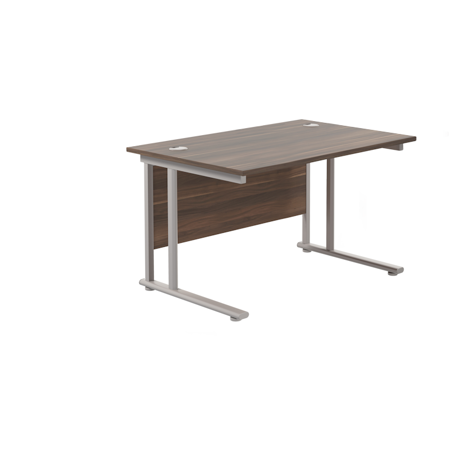 Rectangular Workstation 800mm Deep - W1200 - Silver Frame - Dark Walnut