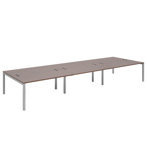 Connex Triple Back to Back Desks - 4800 - Silver Frame - Walnut