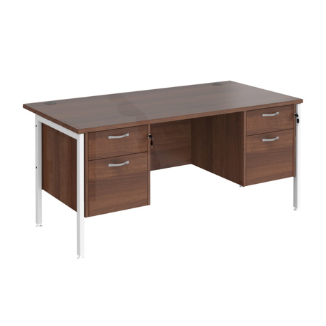 Straight Desk with Two & Two Drawer Pedestals - H-Frame - White - 1600 - Walnut