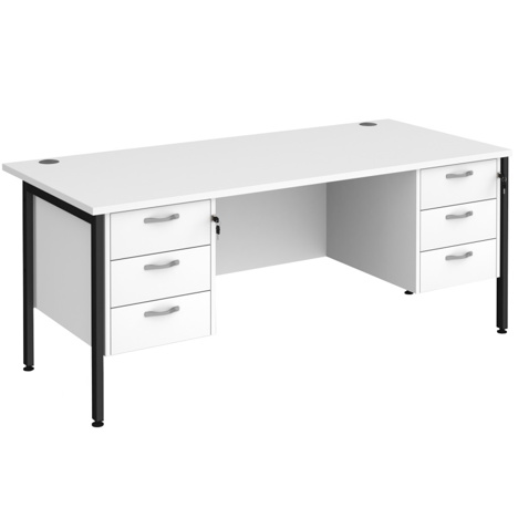 Straight Desk with Three & Three Drawer Pedestals - H-Frame - Black - 1800 - White
